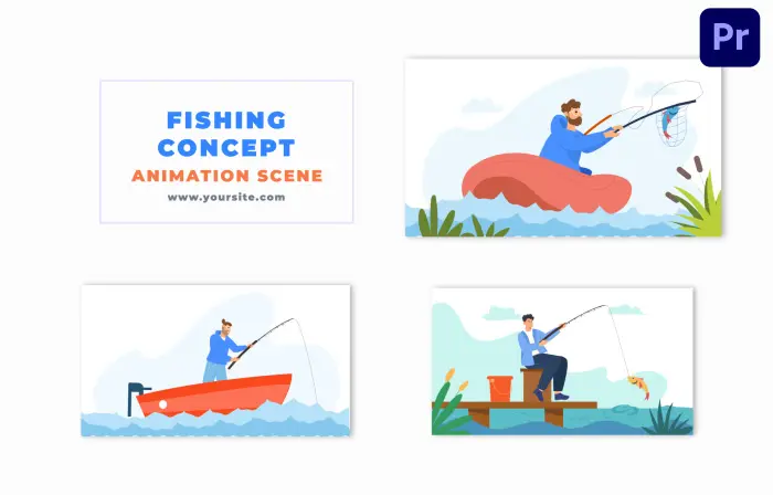Fishing Concept Flat 2D Character Design Animation Scene